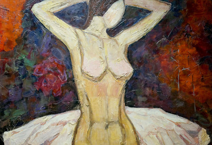 Oil painting Nude ballerina and rose with thorns Semykina Lyudmila Nikolaevna