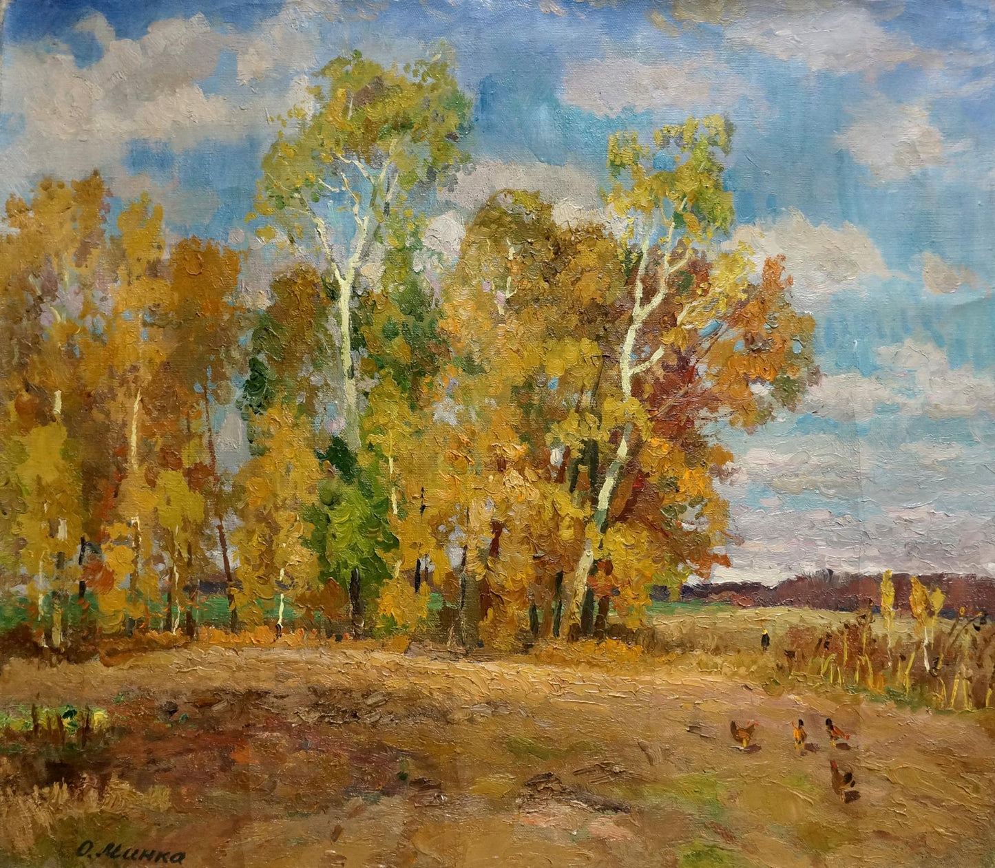 Oil painting Falling golden leaves Alexander Mynka