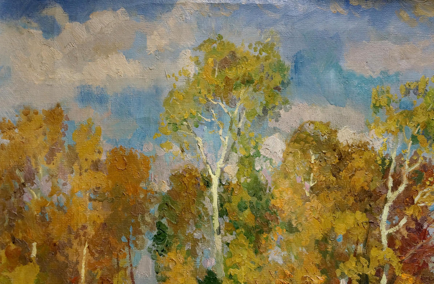 Oil painting Falling golden leaves Alexander Mynka