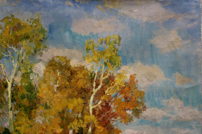 Oil painting Falling golden leaves Alexander Mynka