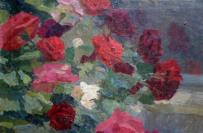 Oil painting Red and white roses Pokulity Konstantin Ivanovich