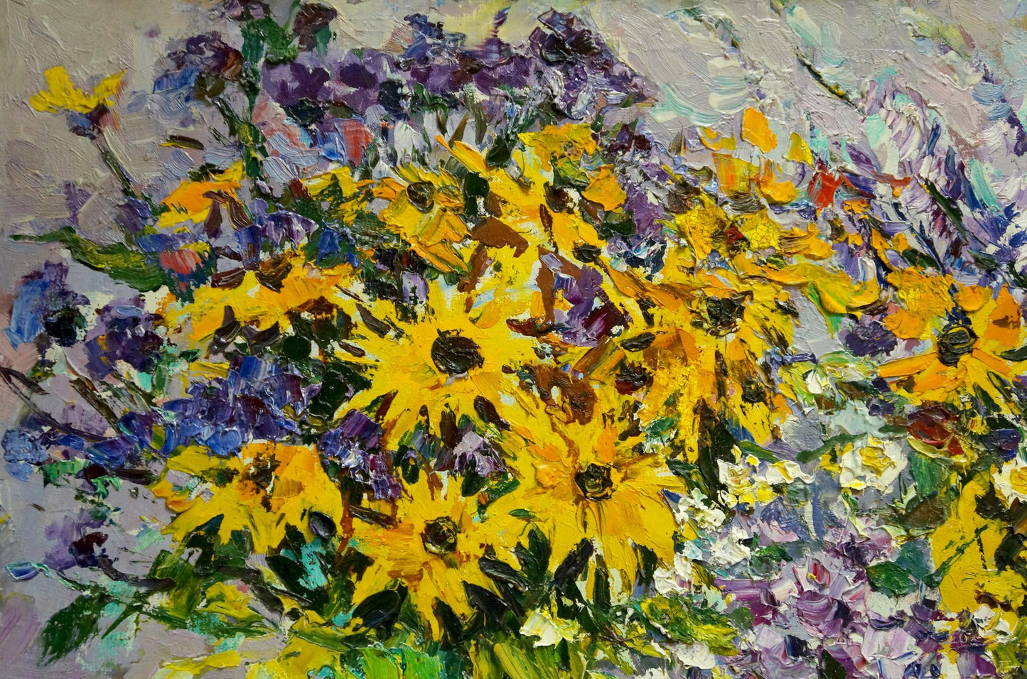 Oil painting Daisies and lilacs Mandrikova - Donchik Nadezhda Alekseevna