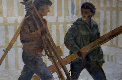 Oil painting At the construction site Titarenko Maria Anatolyevna