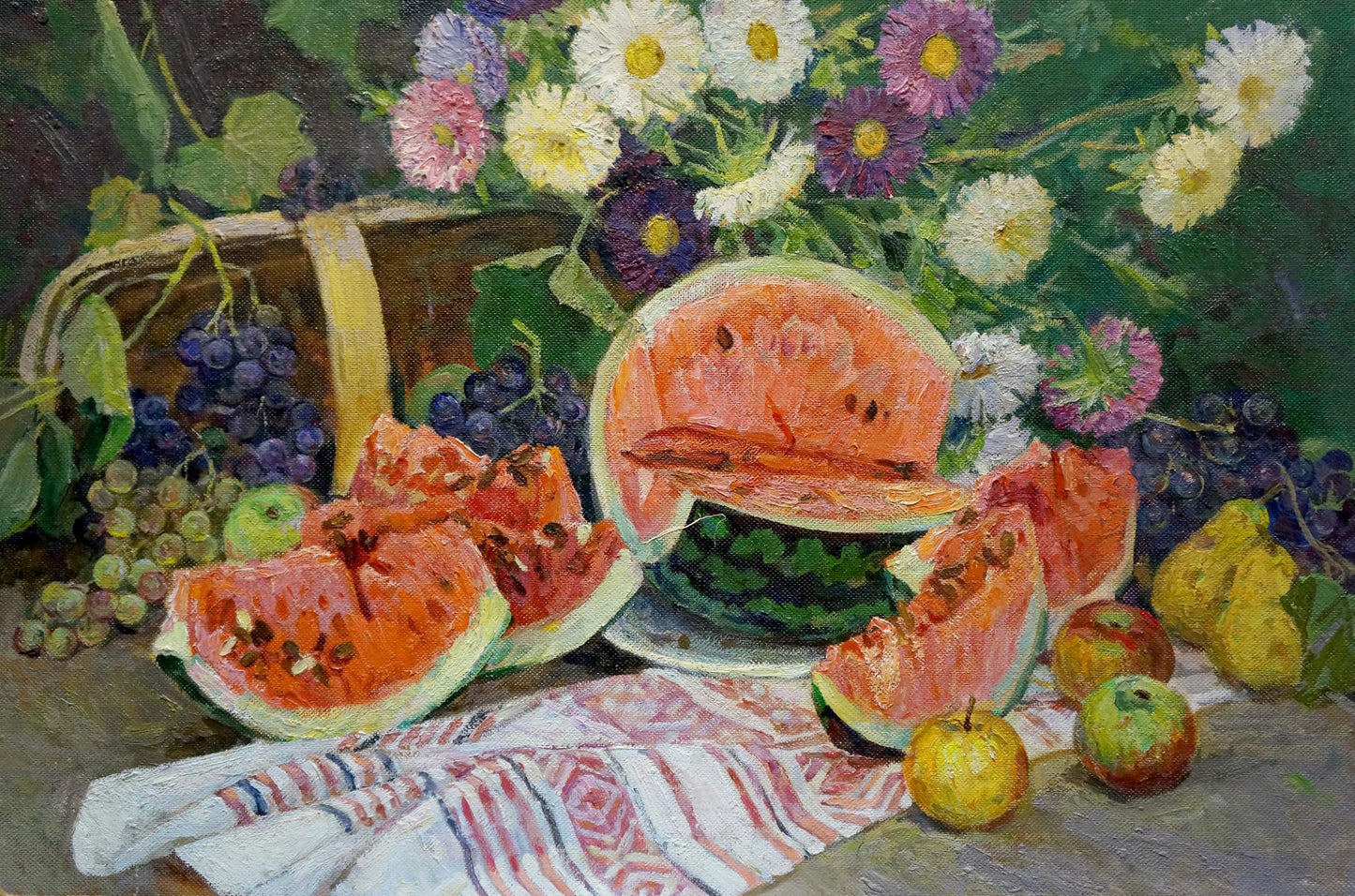 Oil painting Still life with watermelon