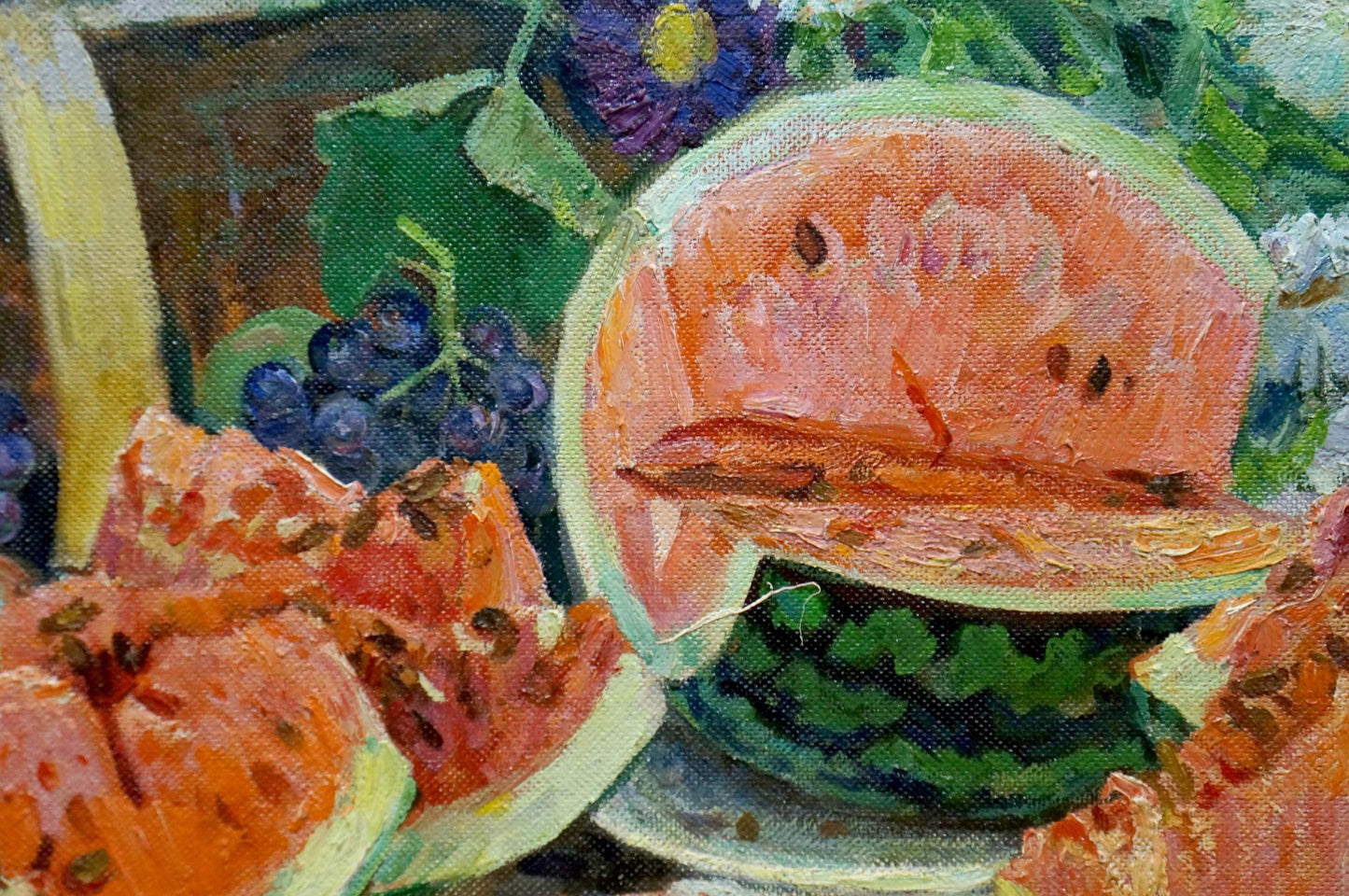 Oil painting Still life with watermelon