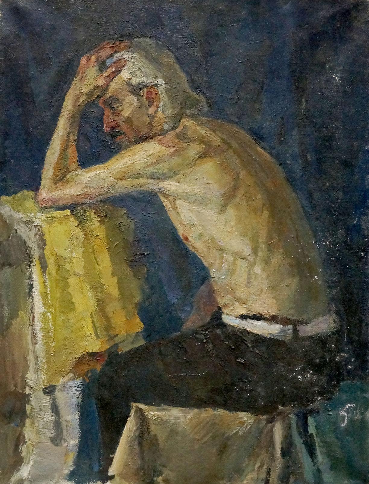 Oil painting Pensive portrait of a grandfather Maria Titarenko