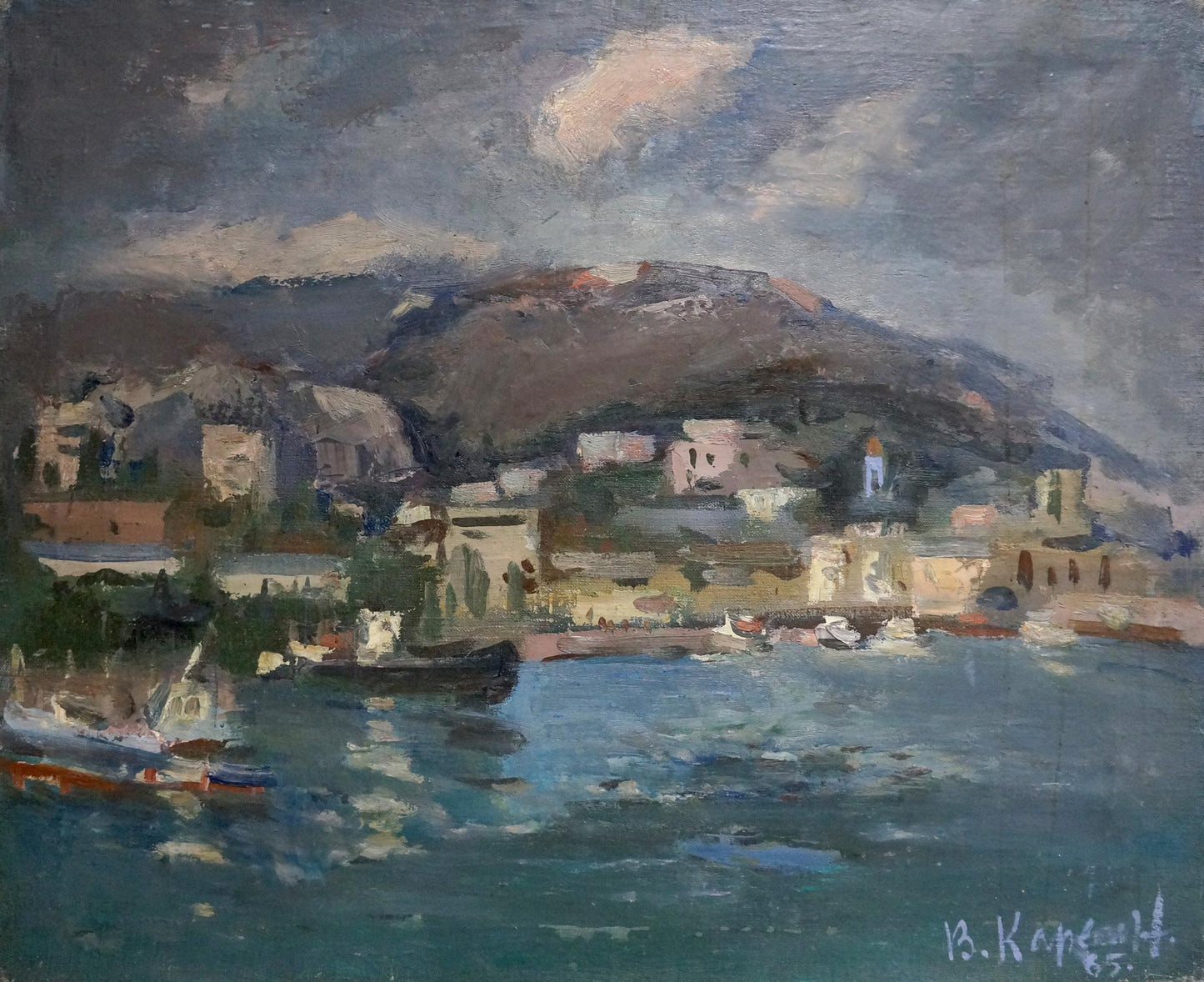 OIl painting City near the coast Karelin Vyacheslav Dmitrievich