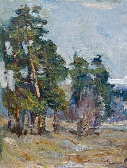 Oil painting In the forest on the outskirts