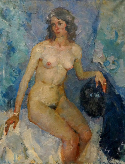 Oil painting Portrait of a naked girl on the bed Maria Titarenko