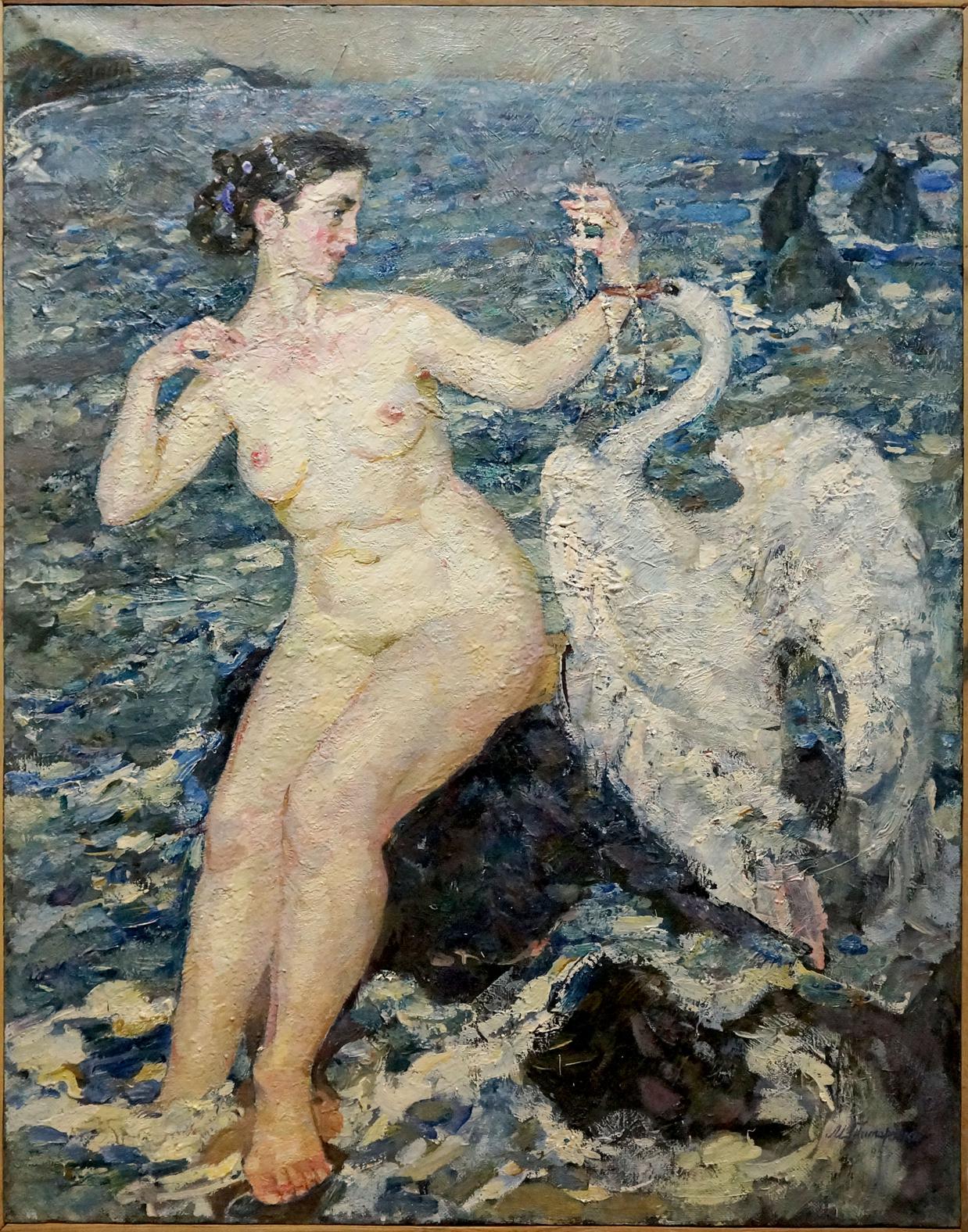 Oil painting Girl and swan Tytarenko Odarka Anatoliivna