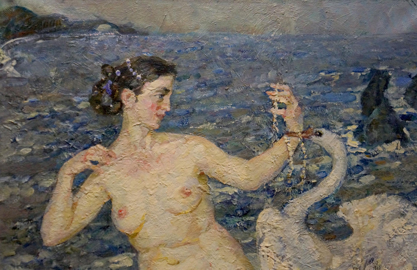 Oil painting Girl and swan Tytarenko Odarka Anatoliivna