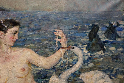 Oil painting Girl and swan Tytarenko Odarka Anatoliivna