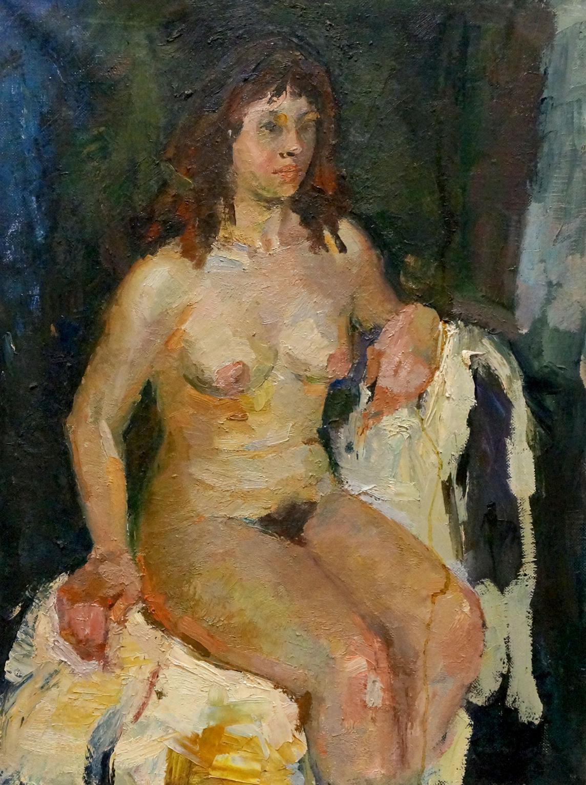 Oil painting Naked girl behind a chair Maria Titarenko