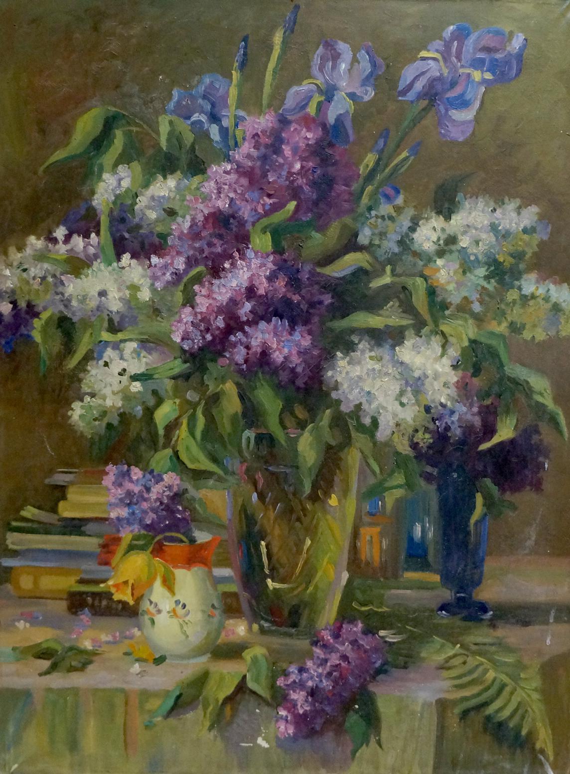 Oil painting Lilac decorates the table Unknown artist