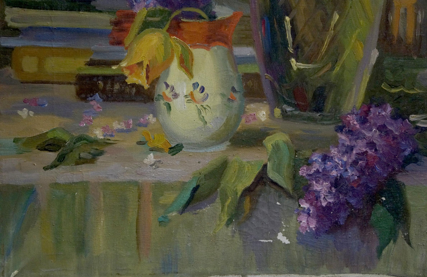 Oil painting Lilac decorates the table Unknown artist