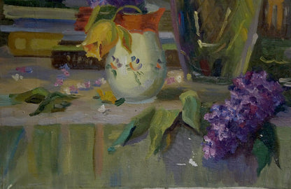 Oil painting Lilac decorates the table Unknown artist