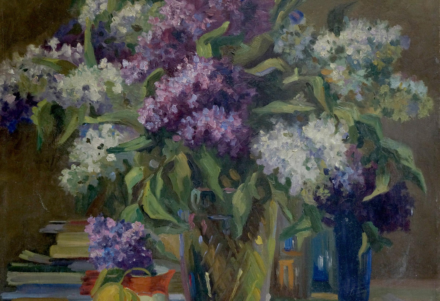 Oil painting Lilac decorates the table Unknown artist