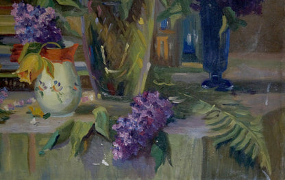 Oil painting Lilac decorates the table Unknown artist