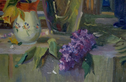 Oil painting Lilac decorates the table Unknown artist