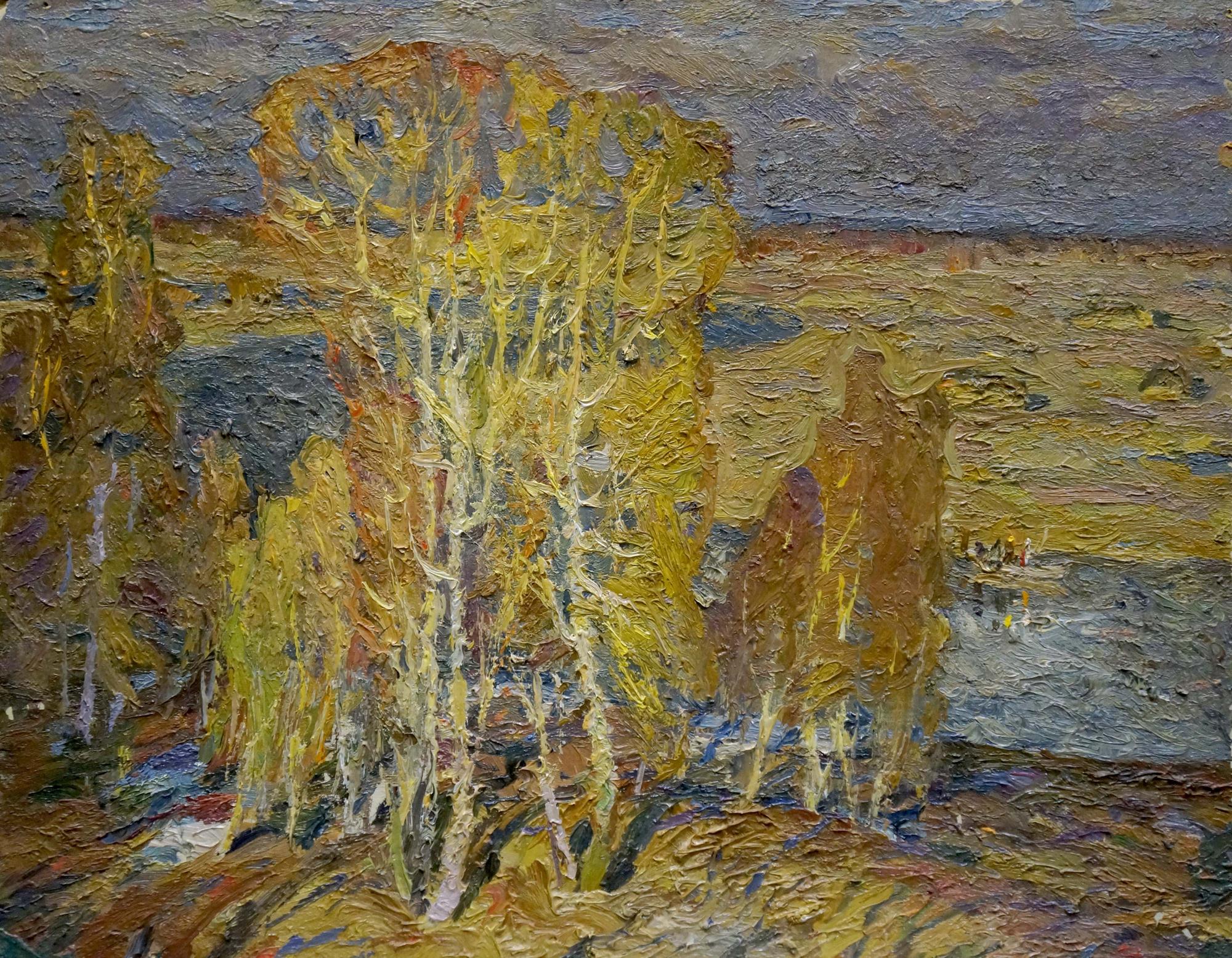 Oil painting Autumn forest by the river Grigory Ruban
