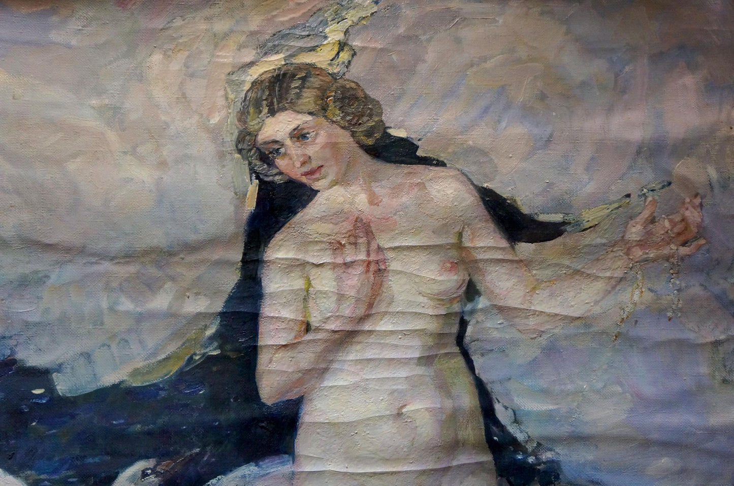 Oil painting Naked girl with a swan Titarenko Maria Anatolyevna