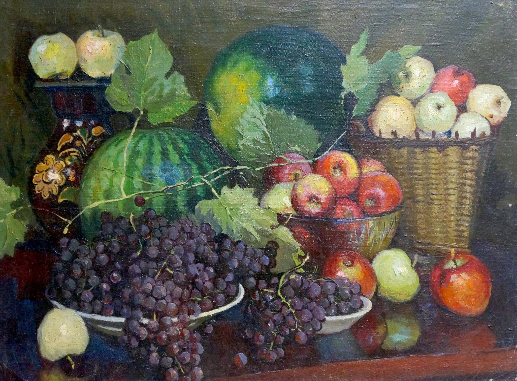 Oil painting Fruit in baskets