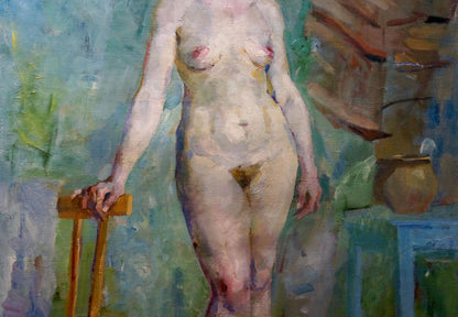 Oil painting Full length portrait of a naked girl Maria Titarenko