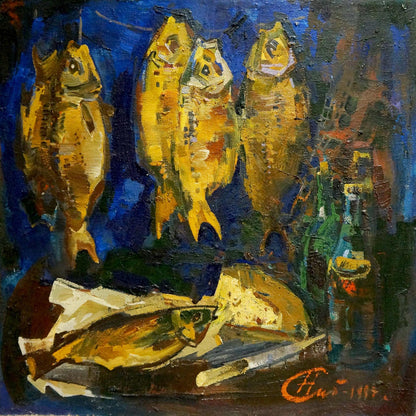 Oil painting Dried fish Sologubov Nikolay Vasilievich