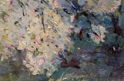Oil painting Apple tree blossoms Maria Titarenko