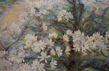 Oil painting Blooming apple tree branches Maria Titarenko