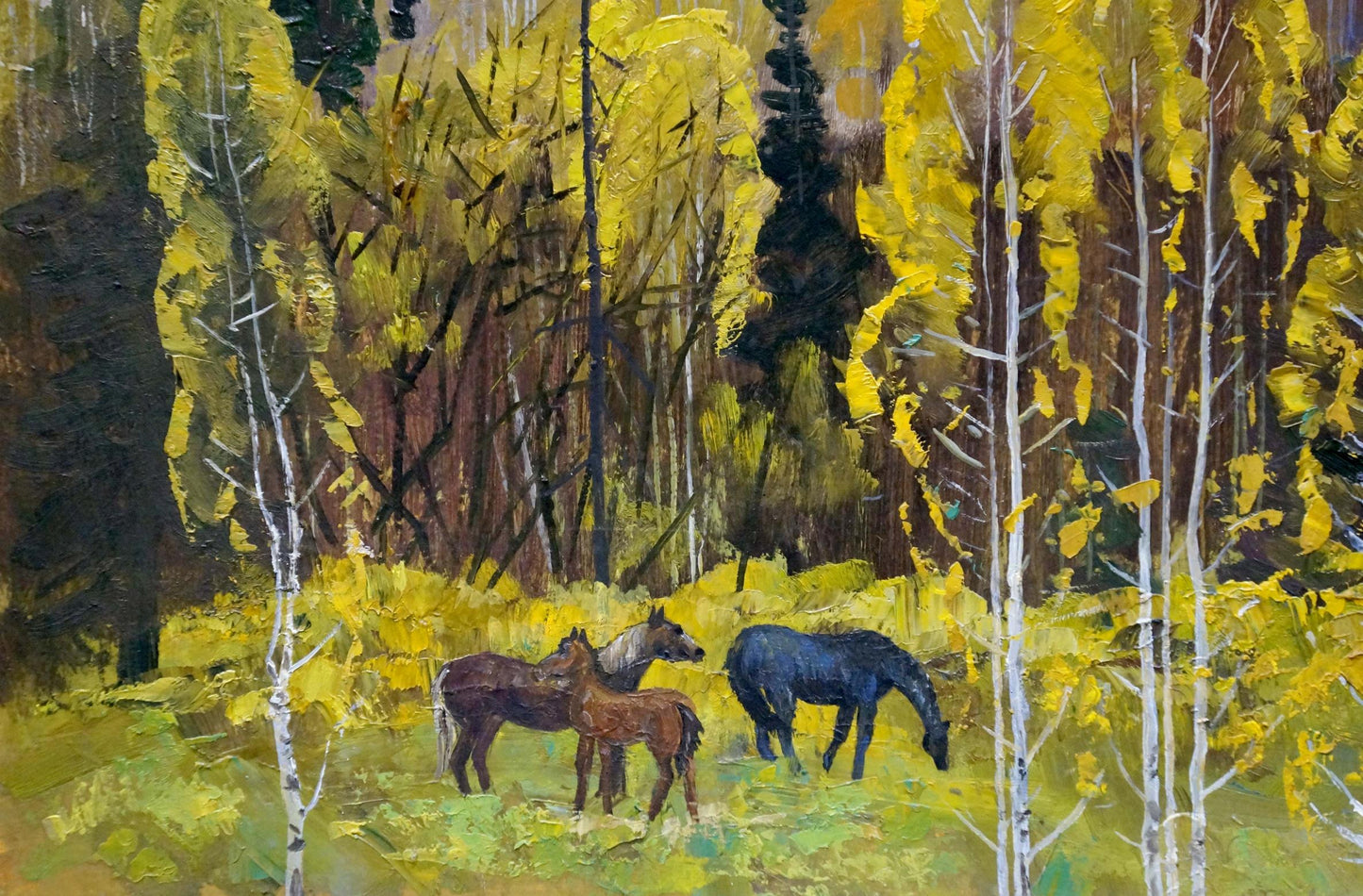 Oil painting Horses walk in the woods Vladimir Vladimirovich Nabokov