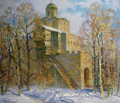 Oil painting Church landscape Mynka Alexander Fedorovich