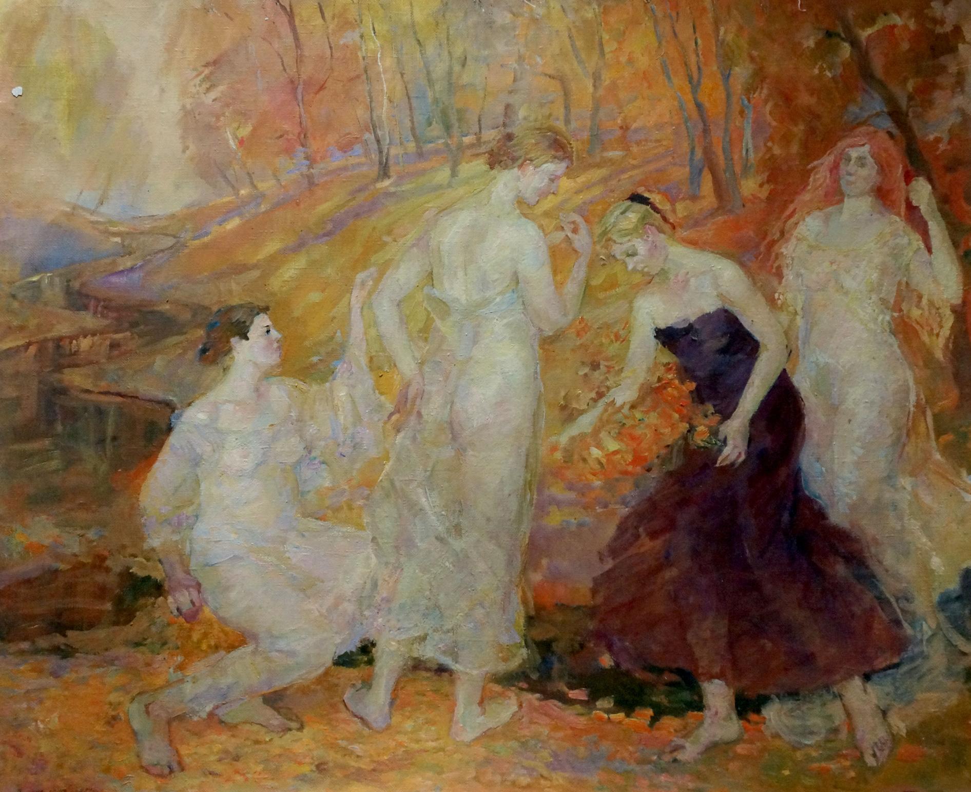 Oil painting Girls in the autumn forest Odarka Tytarenko