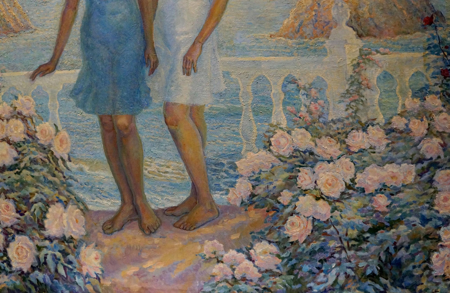 The oil painting by Odarka Anatoliivna Tytarenko captures girls at the seaside