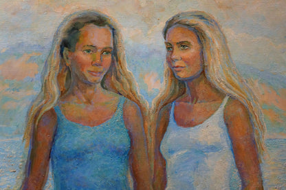 Odarka Anatoliivna Tytarenko's oil piece features the scene of girls by the sea