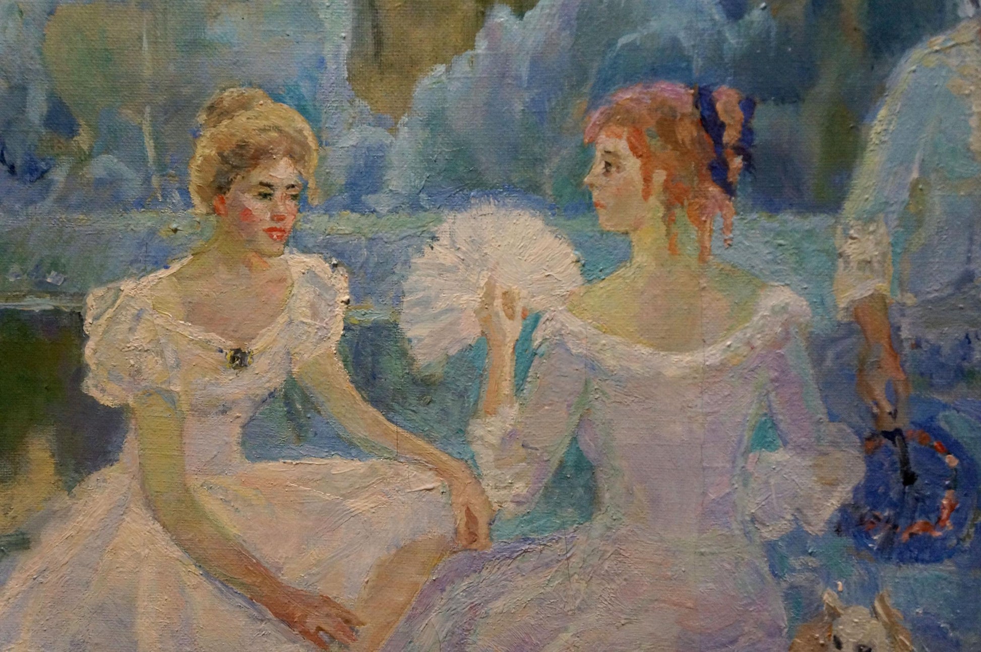 The oil painting "Girls by the Pond" created by Odarka Tytarenko