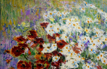 Oil painting Chamomiles and poppies Unknown artist