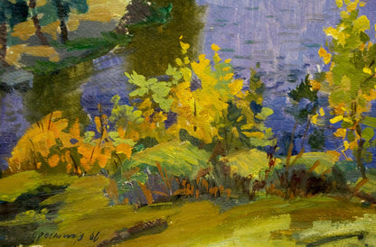 Oil painting Autumn yellow landscape Vladimir Korostelev