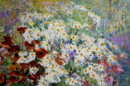 Oil painting Chamomiles and poppies Unknown artist