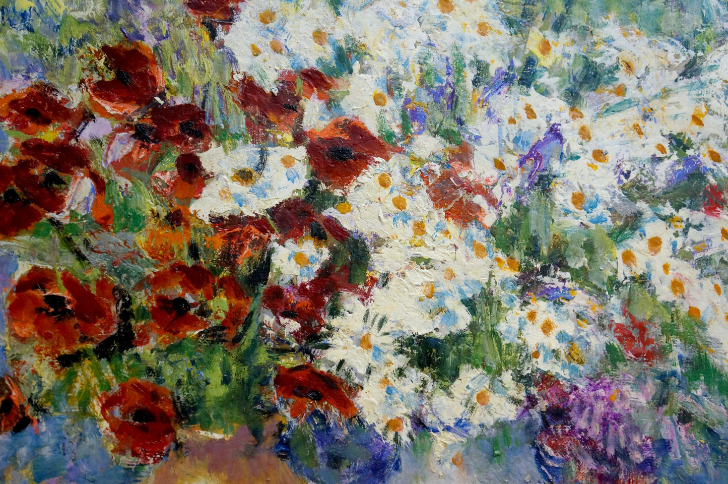 Oil painting Chamomiles and poppies Unknown artist