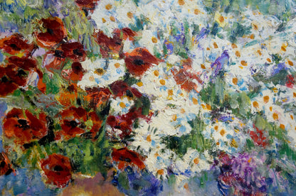 Oil painting Chamomiles and poppies Unknown artist