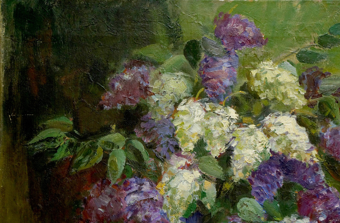 Oil painting Still life with lilacs and notebooks Unknown artist