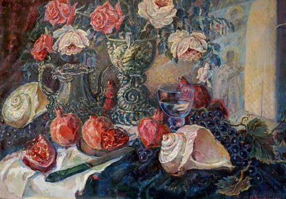 Oil painting Roses and fruits Tytarenko Odarka Anatoliivna