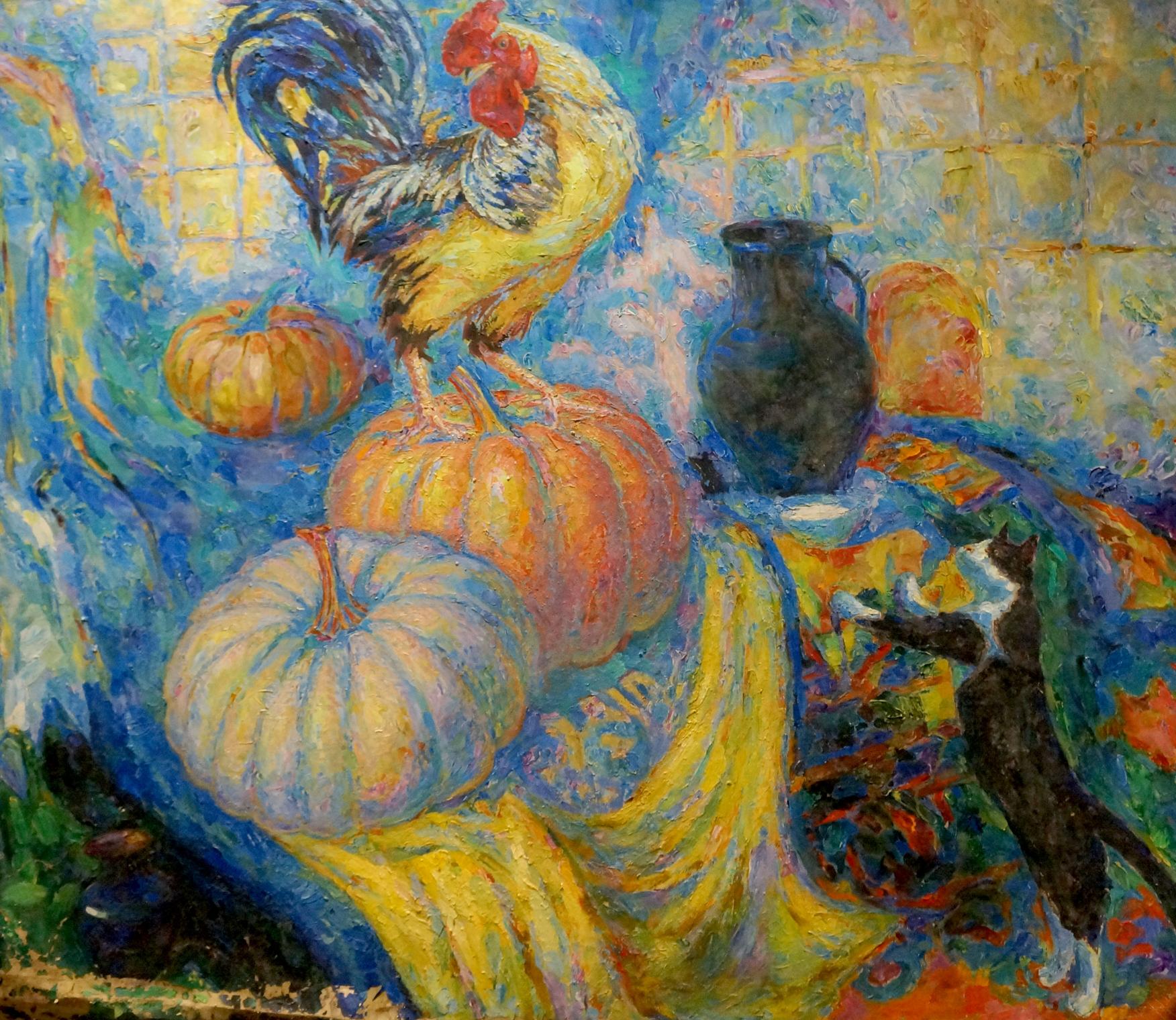 Oil painting Rooster on a pumpkin Tytarenko Odarka Anatoliivna