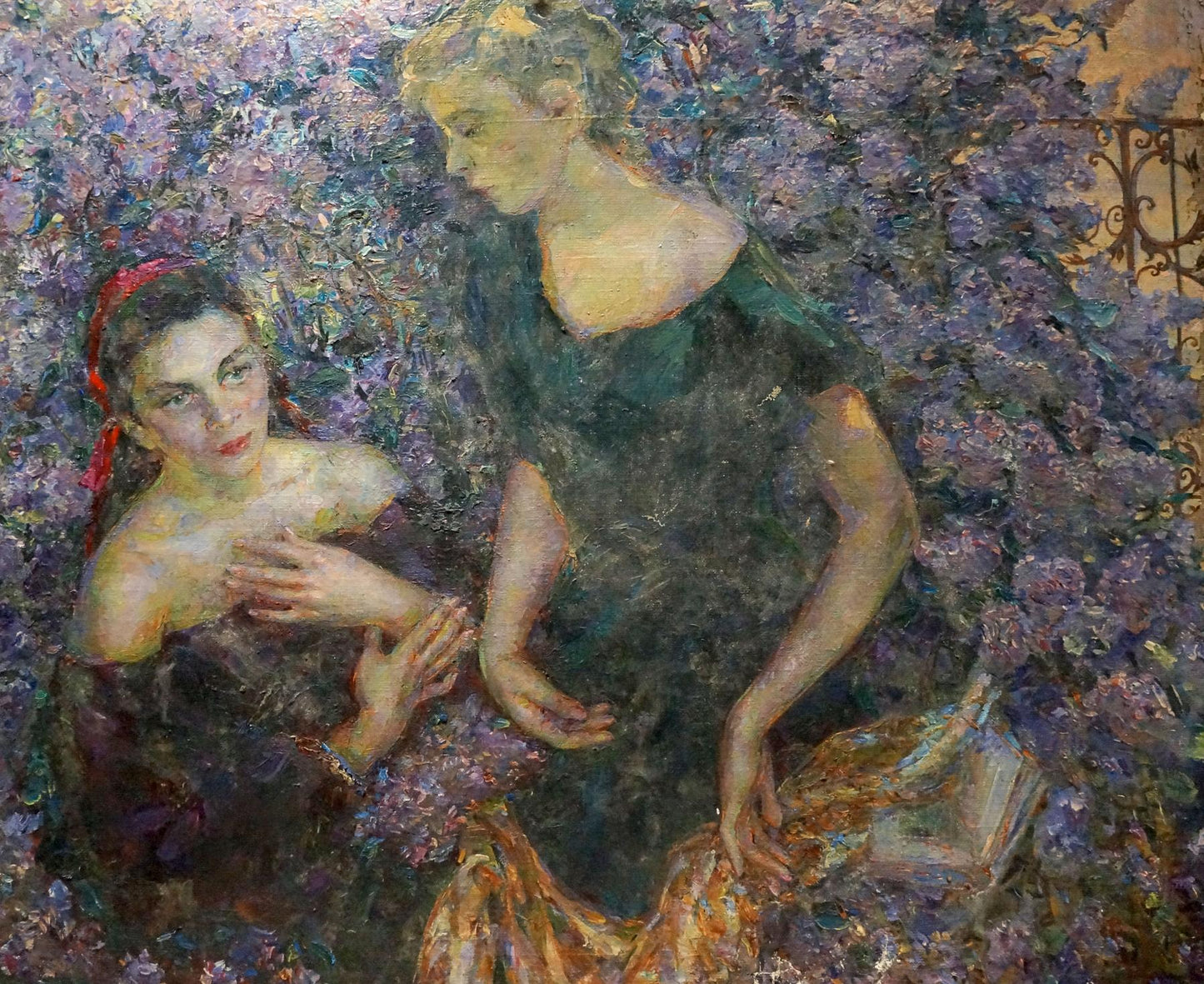 Oil painting Girls near the lilac Titarenko Maria Anatolyevna