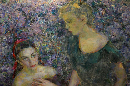 Oil painting Girls near the lilac Titarenko Maria Anatolyevna