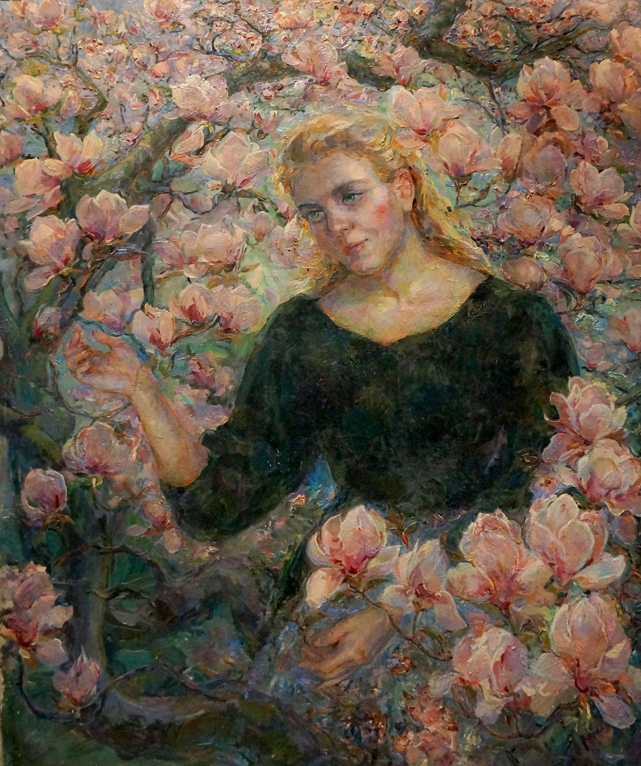 Oil painting Girl among flowers Titarenko Maria Anatolyevna