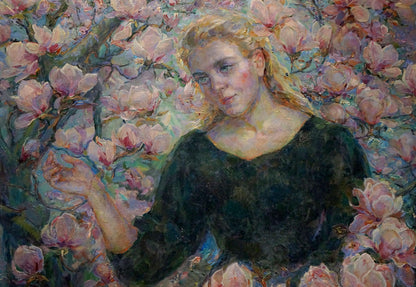 Oil painting Girl among flowers Titarenko Maria Anatolyevna