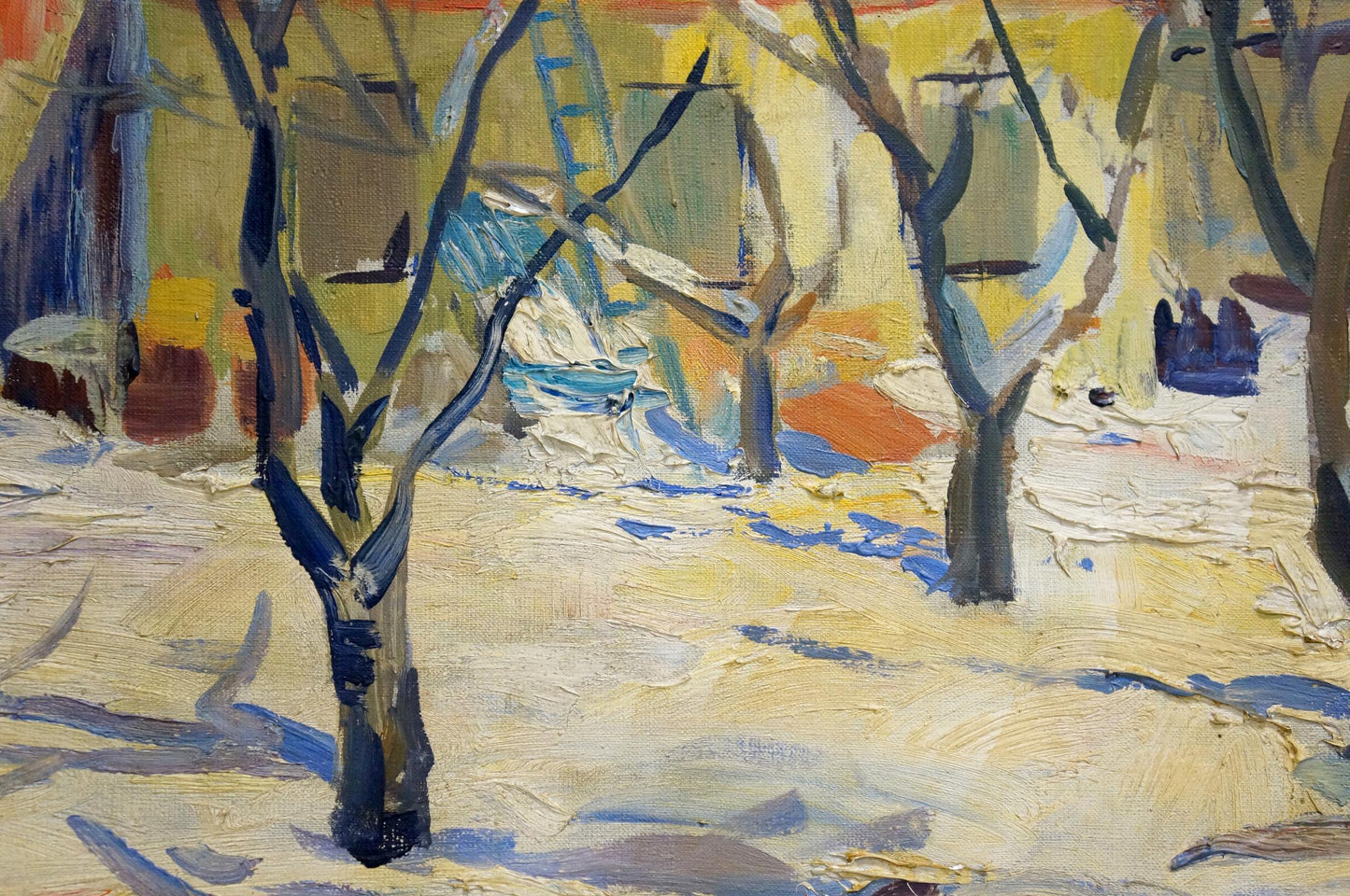 Oil painting Winter town landscape