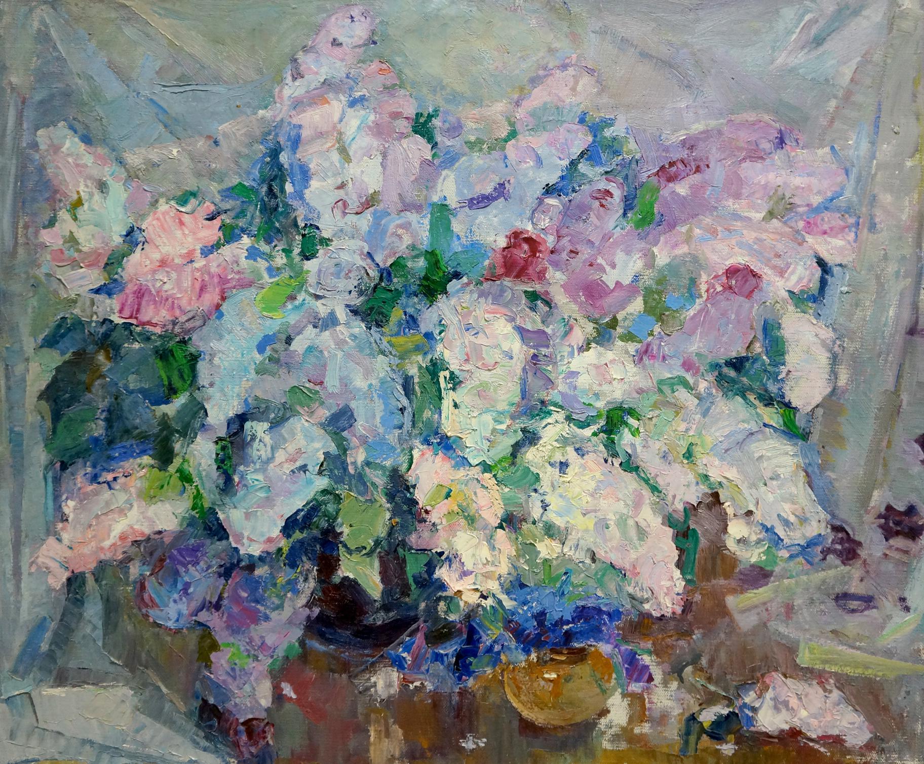 Oil painting A basket of flowers Vera Dovgalevskaya